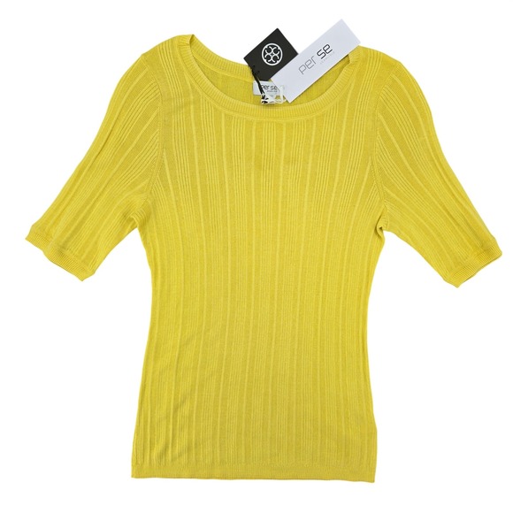 Per Se by Carlisle Tops - Per Se by Carlisle NEW SMALL Ribbed Silk Knit Top Women Yellow Minimalist Luxury